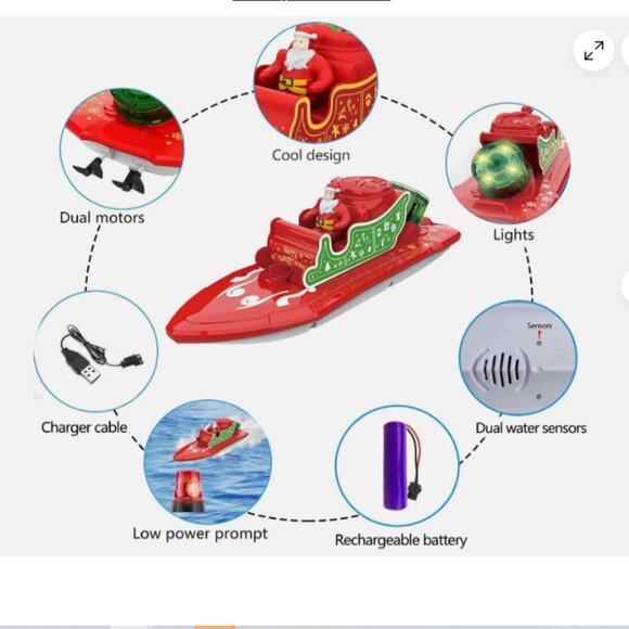 NEW Santa Remote Control Boat for Pools & Lakes with Dual Motors/RED - Picture 6 of 8